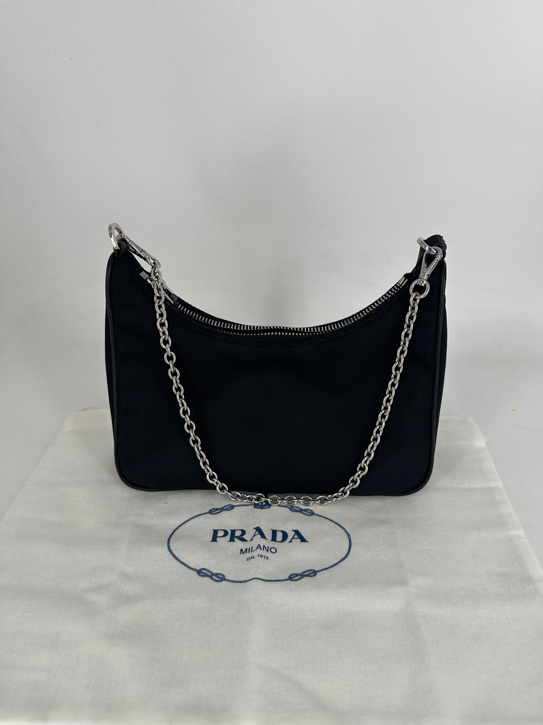 Prada Nylon Re-Edition Shoulder Bag Black full set
