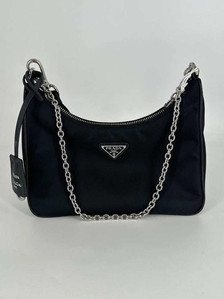 Prada Nylon Re-Edition Shoulder Bag Black full set