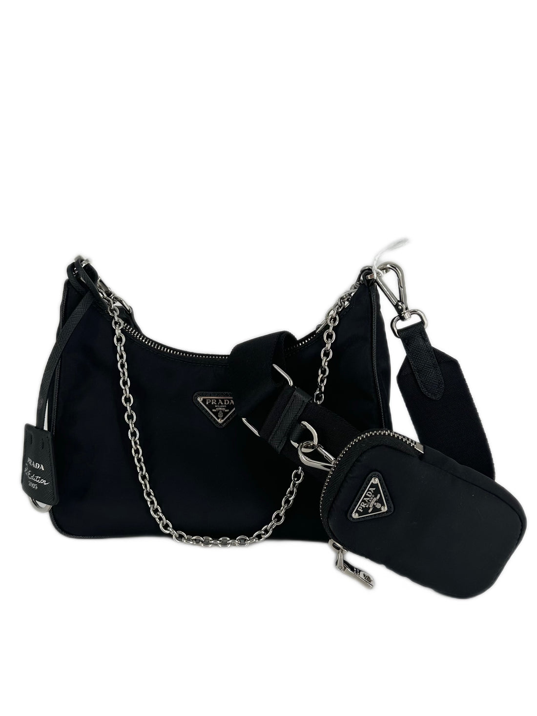 Prada Nylon Re-Edition Shoulder Bag Black full set