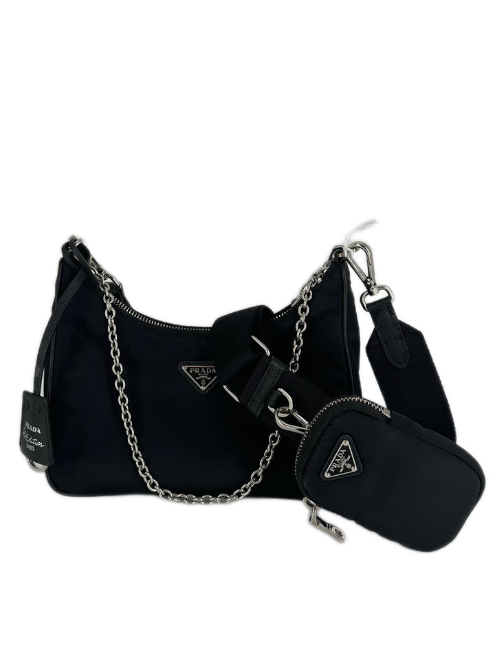 Prada Nylon Re-Edition Shoulder Bag Black full set
