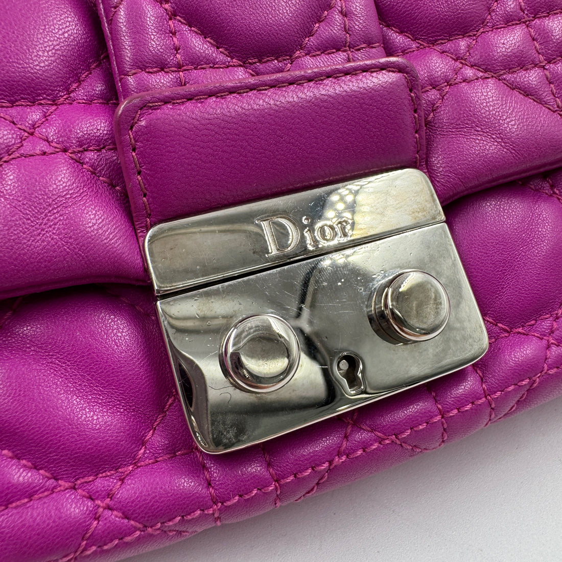 Christian Dior Lambskin Cannage Lock Pouch Fuchsia