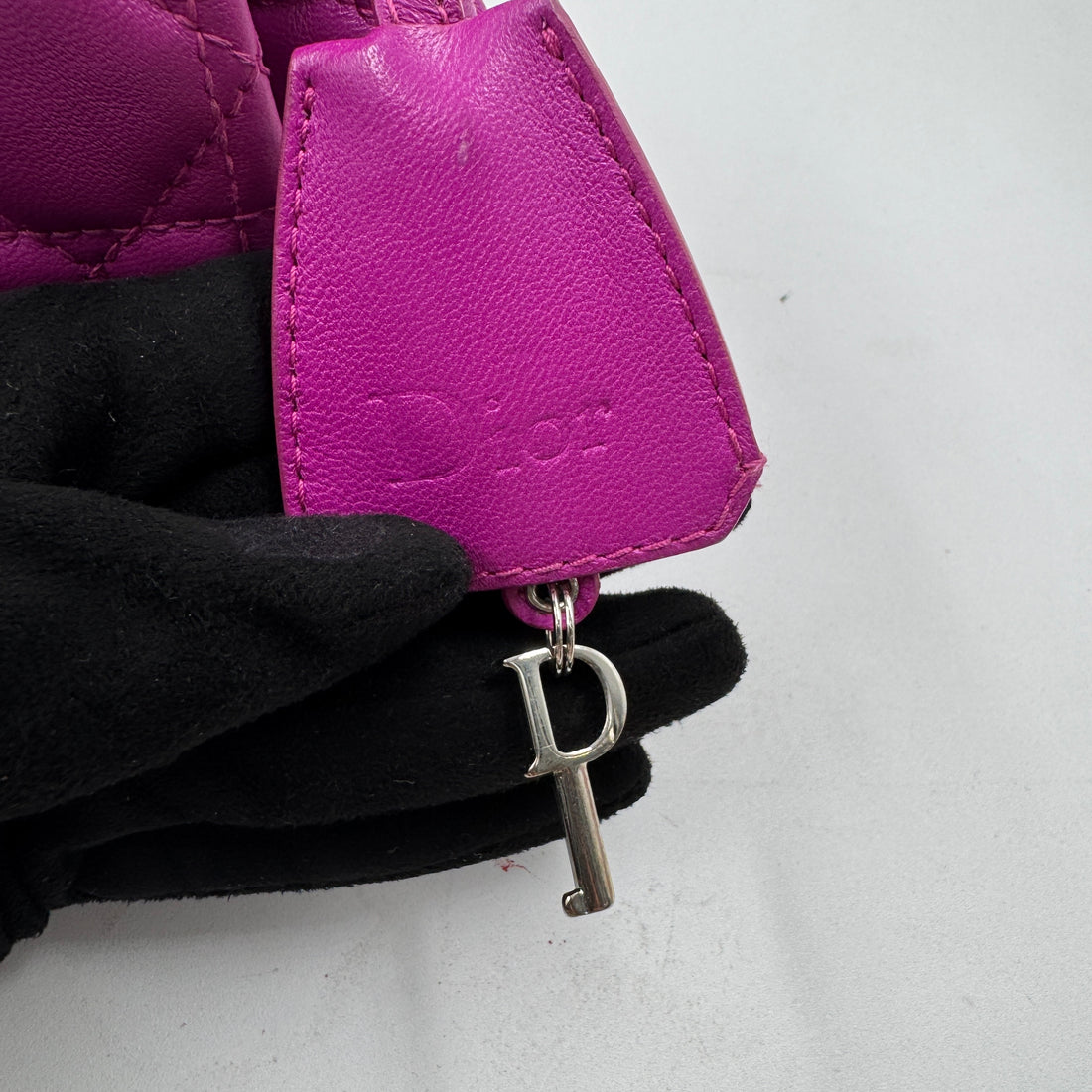 Christian Dior Lambskin Cannage Lock Pouch Fuchsia