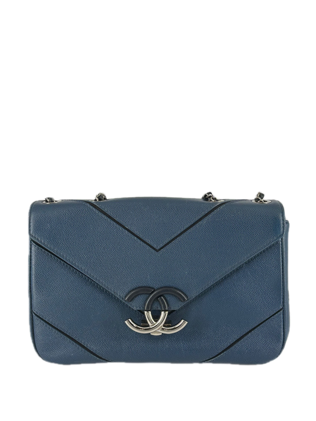 Chanel Caviar Macro Flap Bag Chevron Blue(23***03) CC361AD