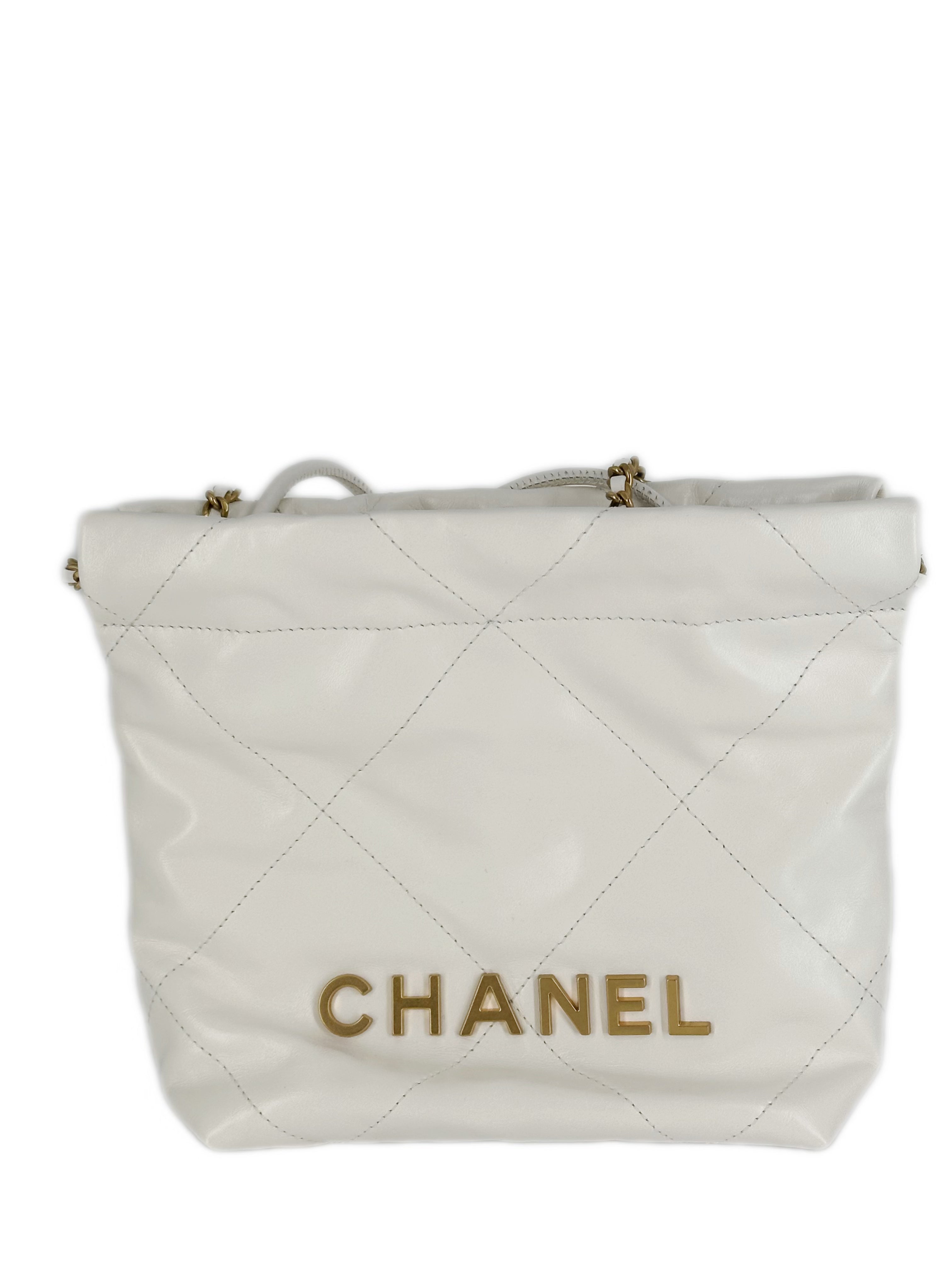 Chanel 22 Bag Mini Calfskin White Microchipped CC364