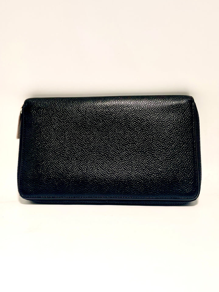 Chanel CC logo Black Caviar Leather Large zip around Wallet