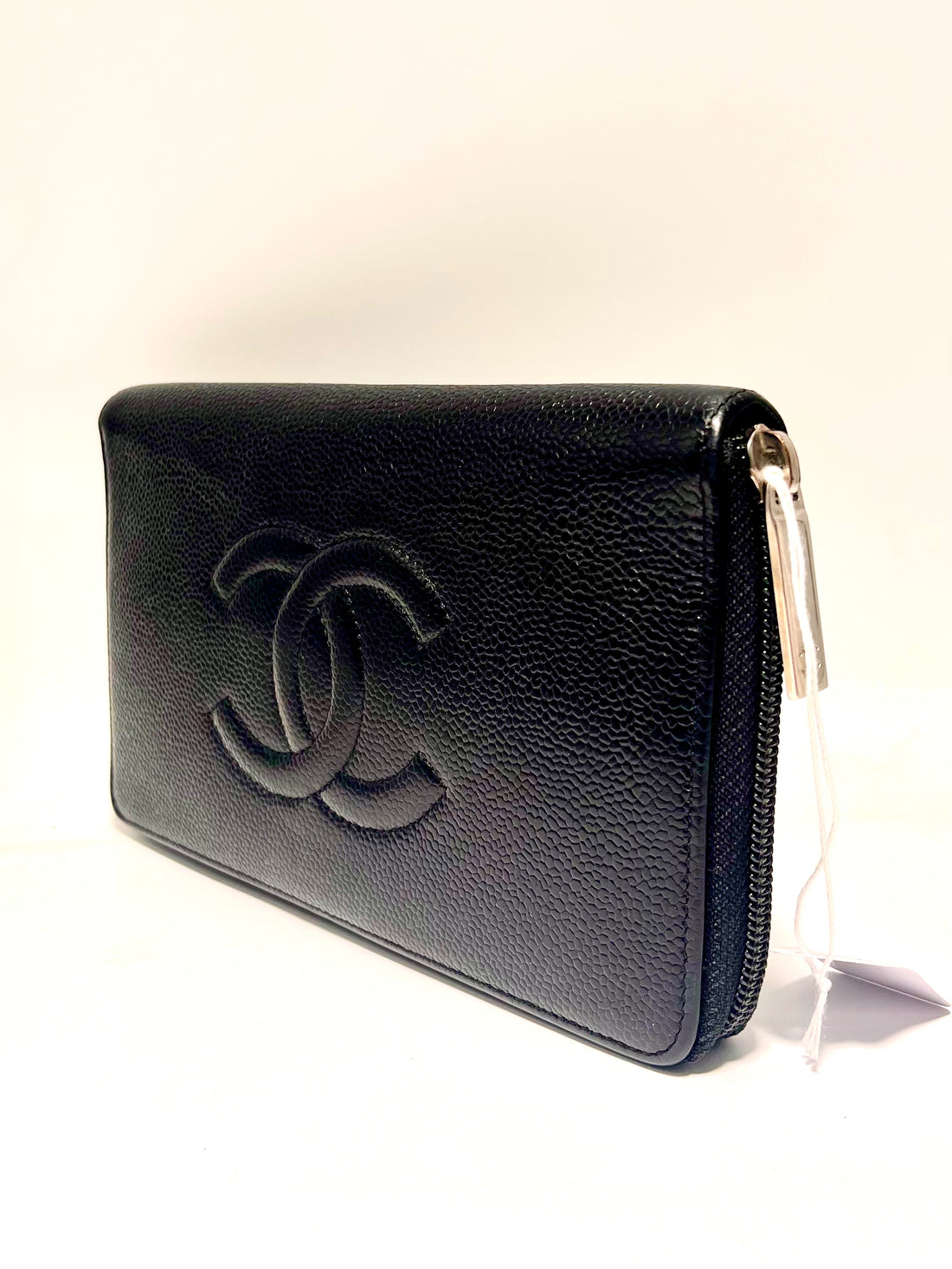 Chanel CC logo Black Caviar Leather Large zip around Wallet
