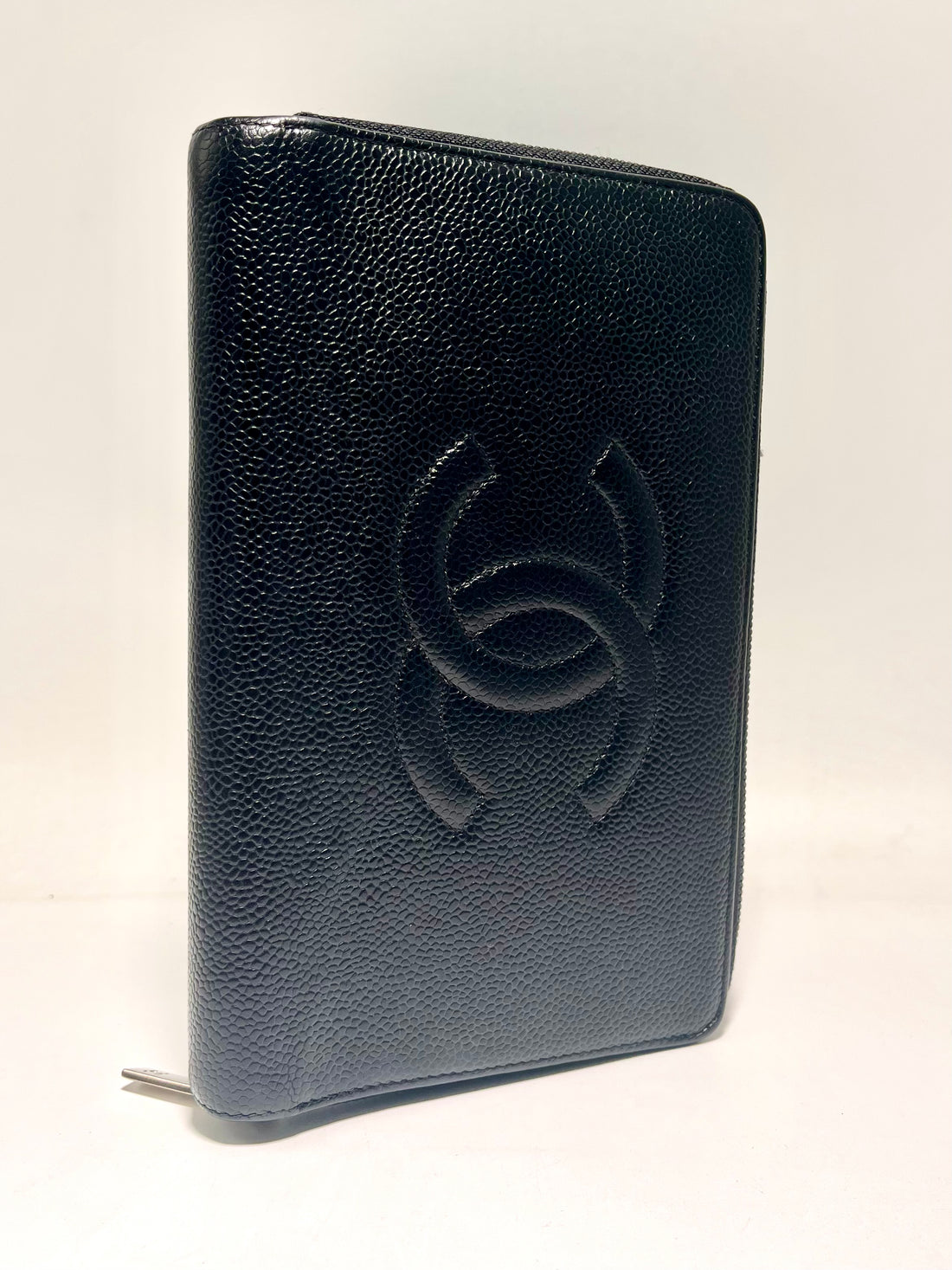 Chanel CC logo Black Caviar Leather Large zip around Wallet