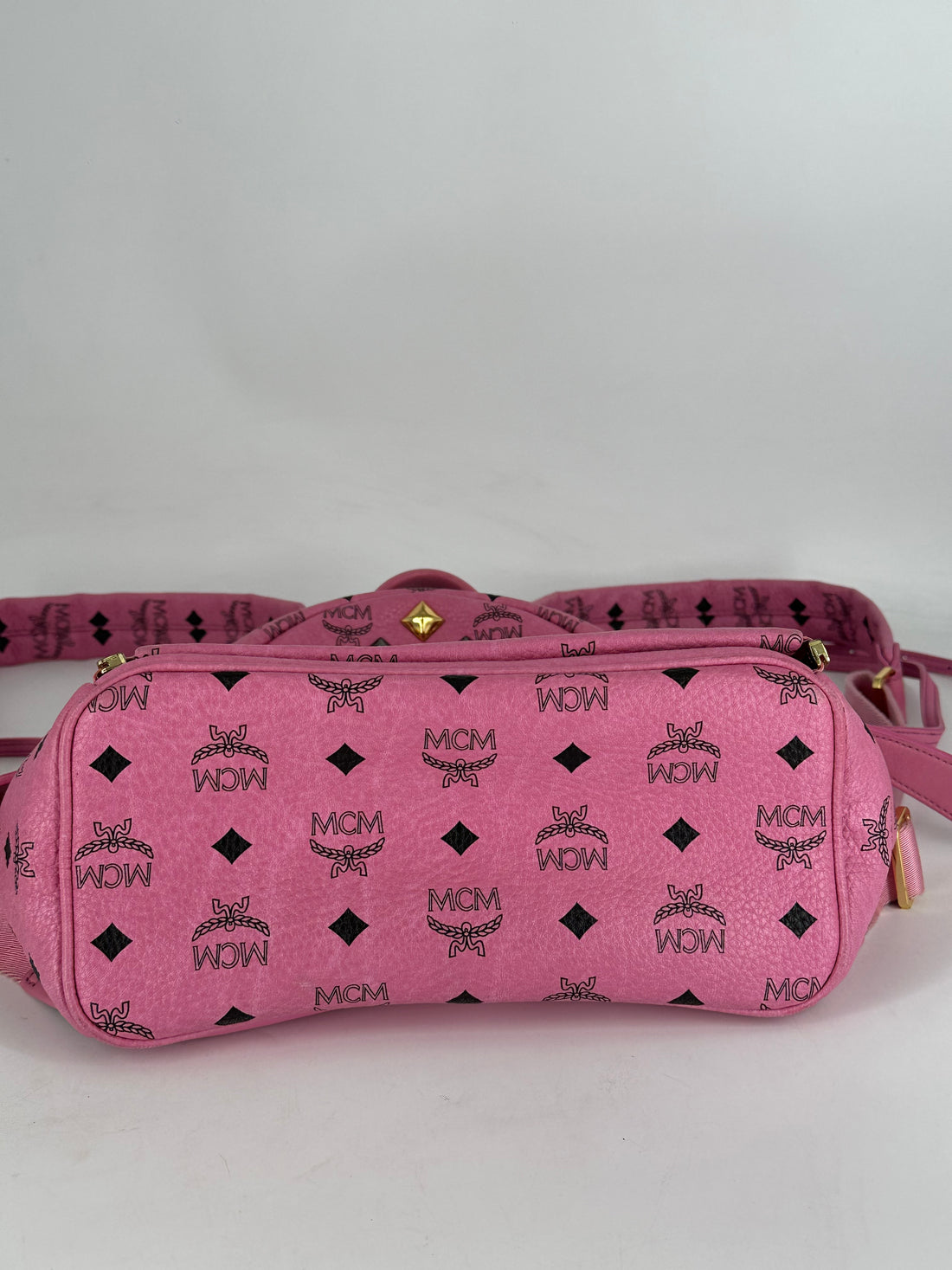 MCM Pink Visetos Coated Canvas and Leather Stud Stark Backpack Pink (J5597)