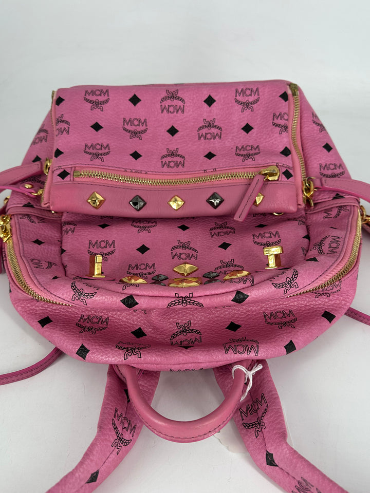 MCM Pink Visetos Coated Canvas and Leather Stud Stark Backpack Pink (J5597)