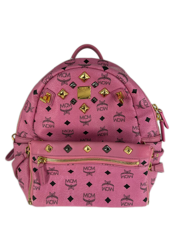 MCM Pink Visetos Coated Canvas and Leather Stud Stark Backpack Pink (J5597)