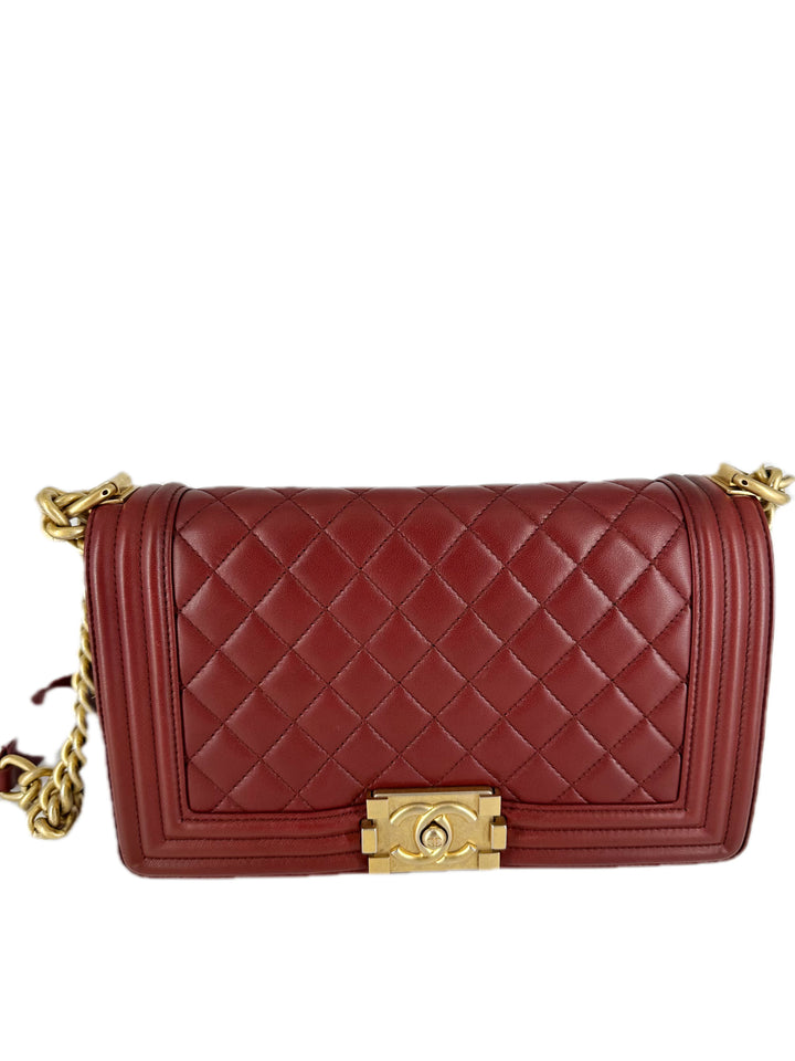 Chanel Quilted Lambskin Medium Boy Red (21**91) CC393AD