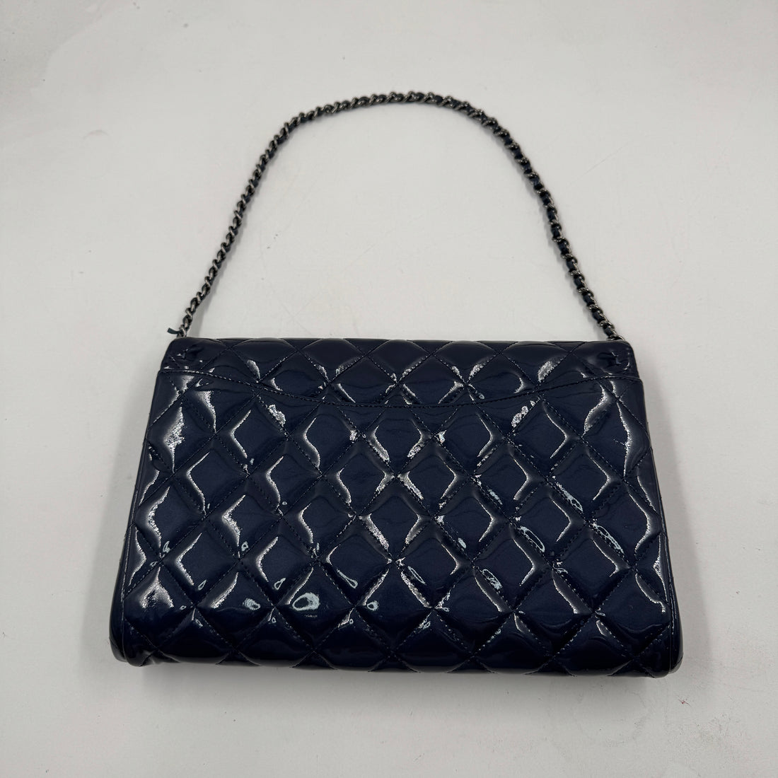 Chanel Patent Quilted Shoulder bag with Chain Navy Blue