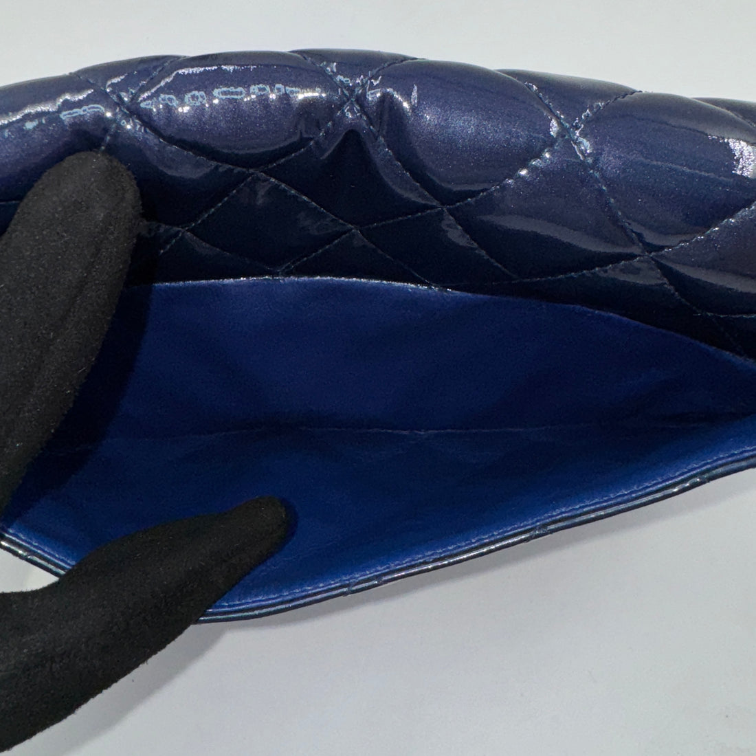Chanel Patent Quilted Shoulder bag with Chain Navy Blue