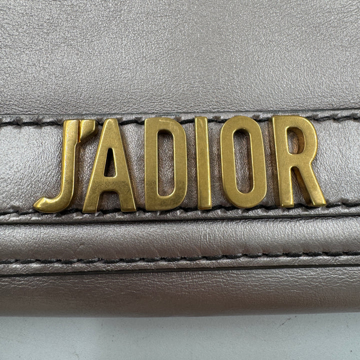 Christian Dior Metallic Silver Calfskin Leather J'ADIOR Wallet on Chain Clutch