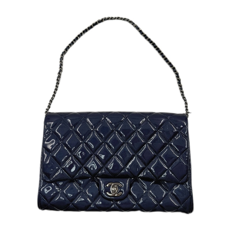 Chanel Patent Quilted Shoulder bag with Chain Navy Blue