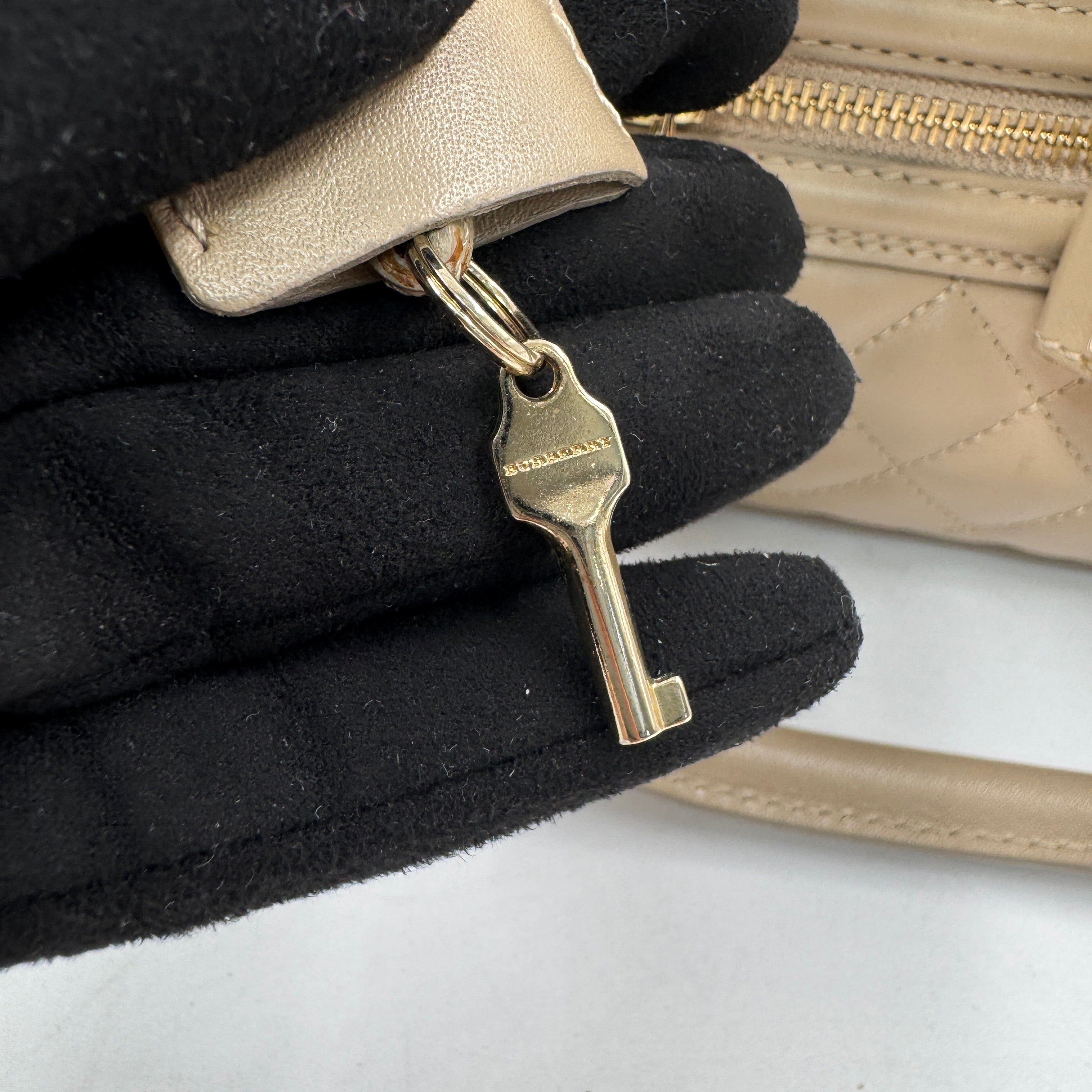 Burberry Beige Quilted Leather Manor Satchel