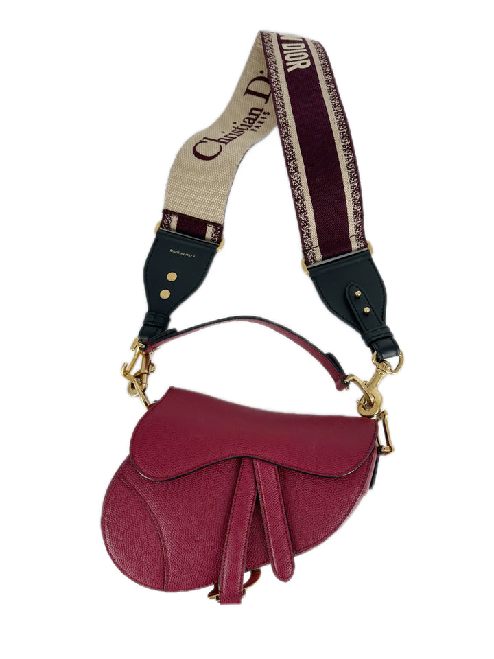 Christian Dior Saddle Bag Red With Strap DR202