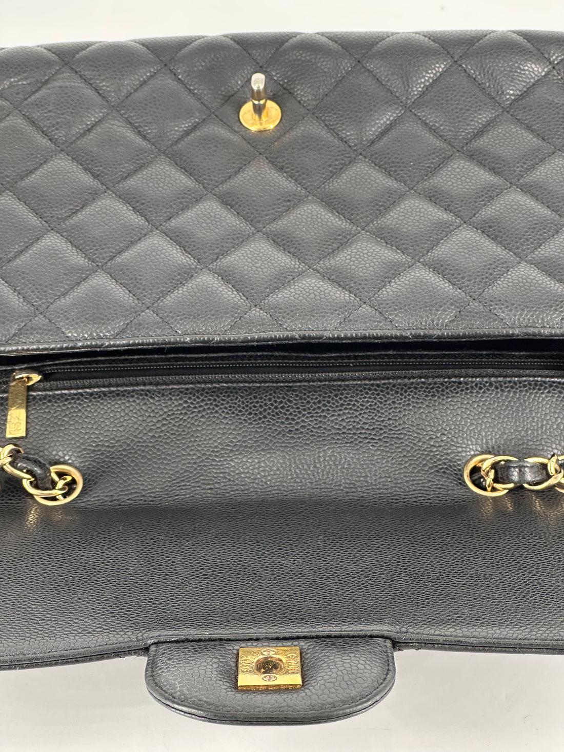 Chanel Classic Caviar Jumbo Single Flap CF Black GHW (13***12)