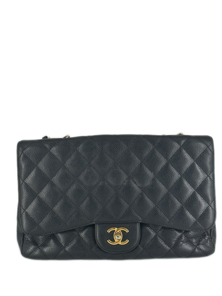 Chanel Classic Caviar Jumbo Single Flap CF Black GHW (13***12)