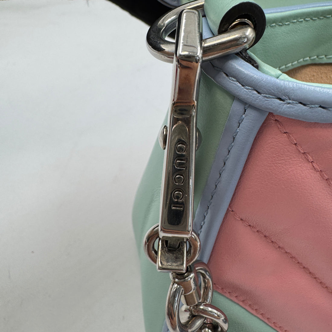 Gucci Calfskin Metalasse Diagonal Mini GG Marmont Top Handle Bag