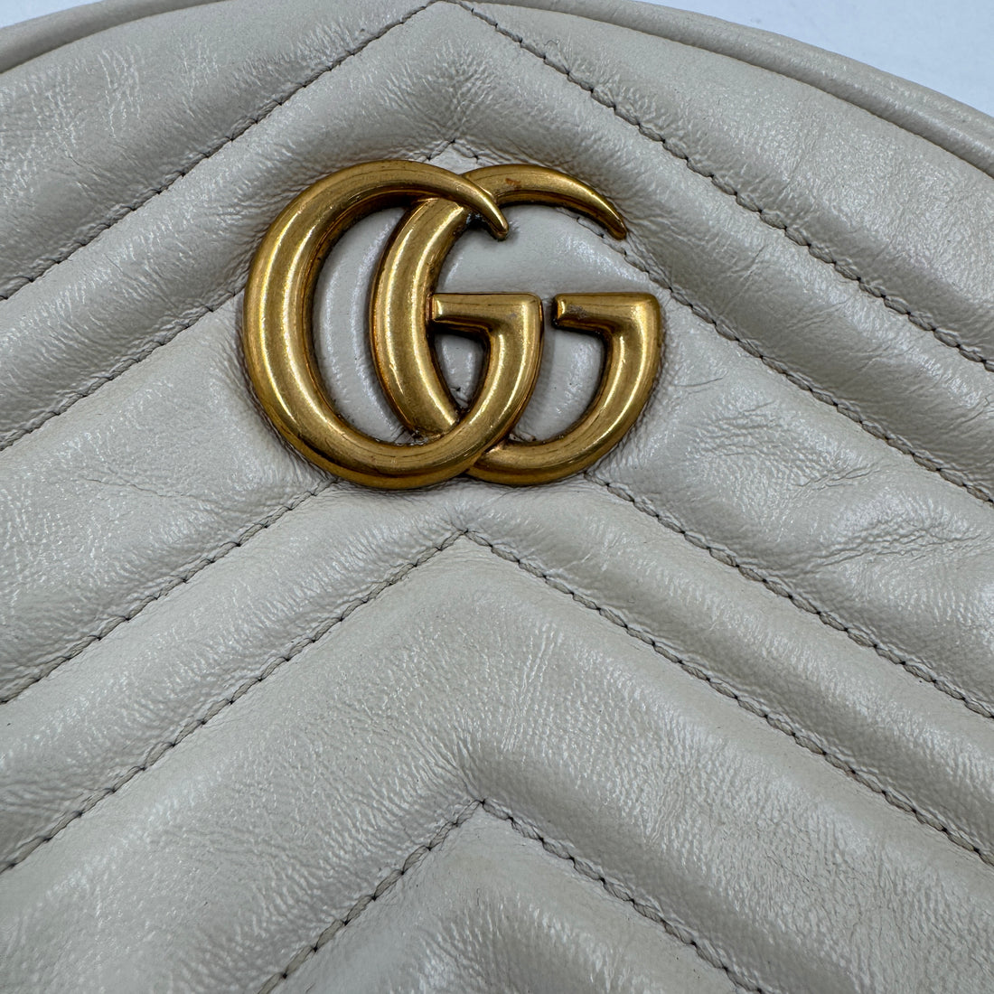 Gucci Calfskin Matelasse Mini GG Marmont Round Shoulder Bag White