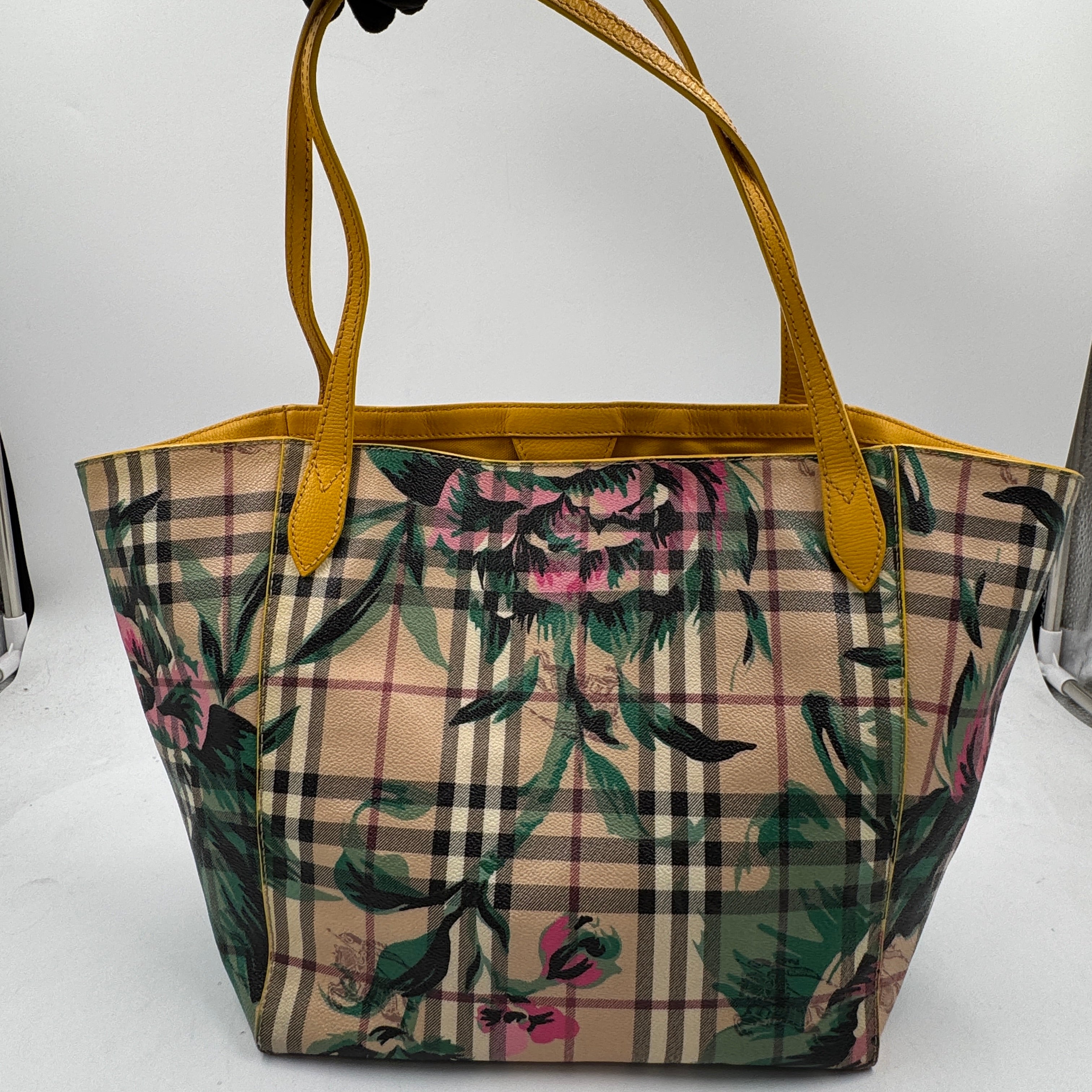 Burberry Haymarket Check Floral Print Small Canterbury Tote Yellow