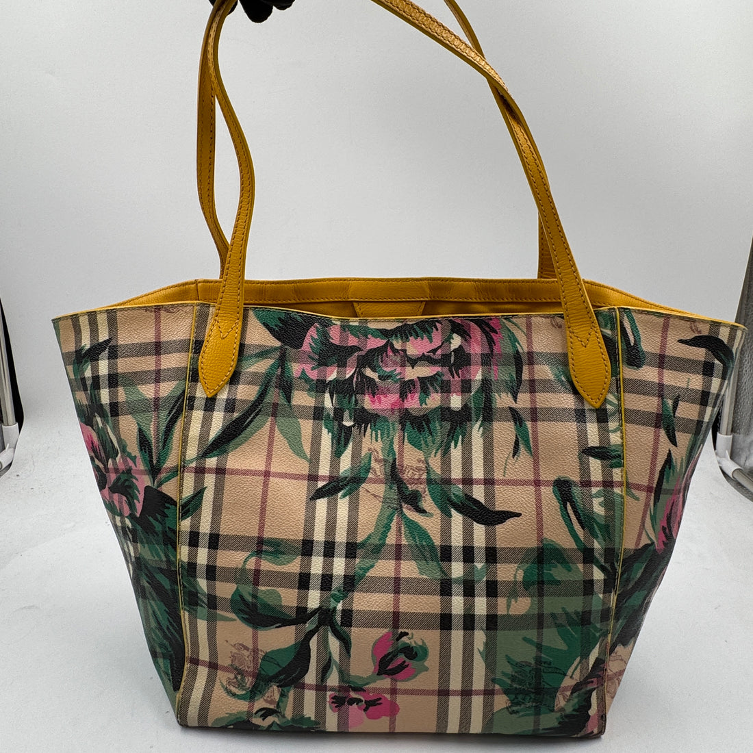 Burberry Haymarket Check Floral Print Small Canterbury Tote Yellow