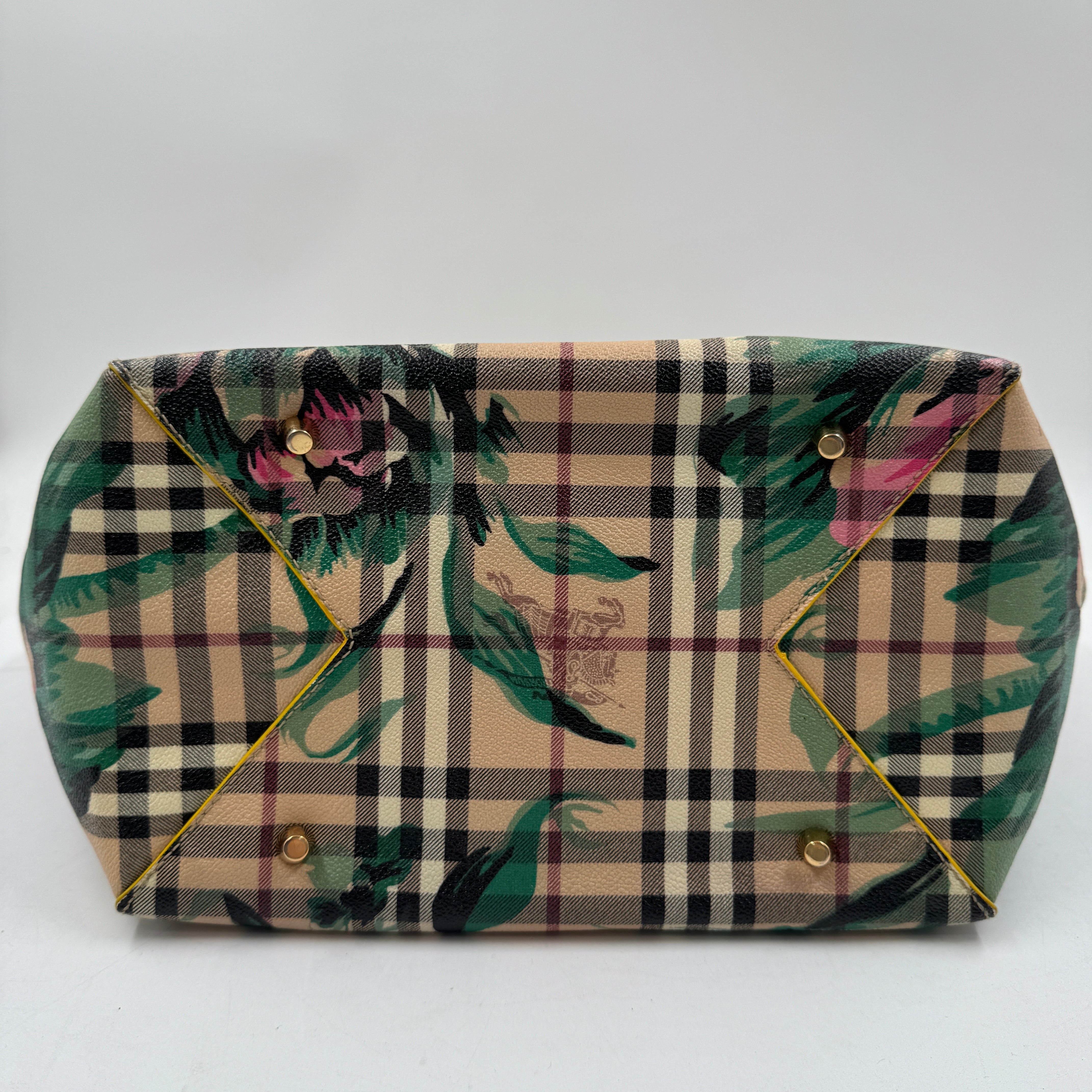 Burberry Haymarket Check Floral Print Small Canterbury Tote Yellow