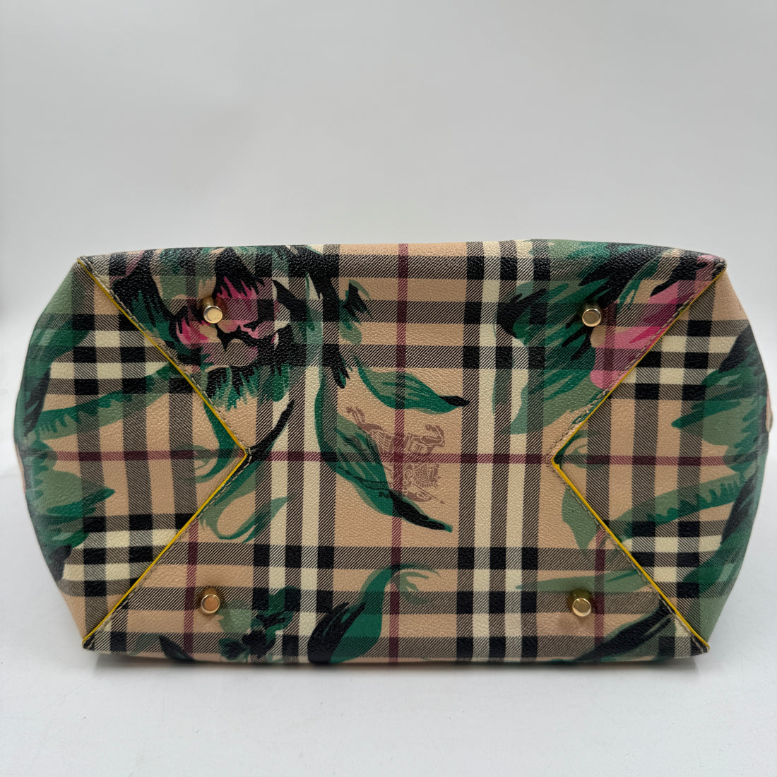 Burberry Haymarket Check Floral Print Small Canterbury Tote Yellow