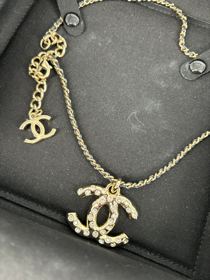 Chanel Double C logo leather Choker Necklace