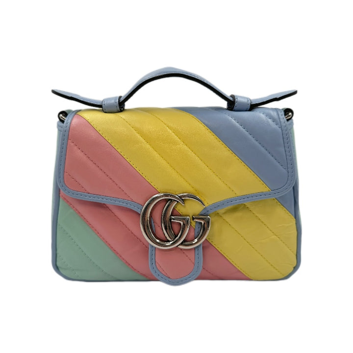 Gucci Calfskin Metalasse Diagonal Mini GG Marmont Top Handle Bag