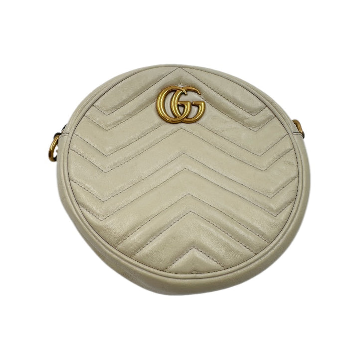 Gucci Calfskin Matelasse Mini GG Marmont Round Shoulder Bag White