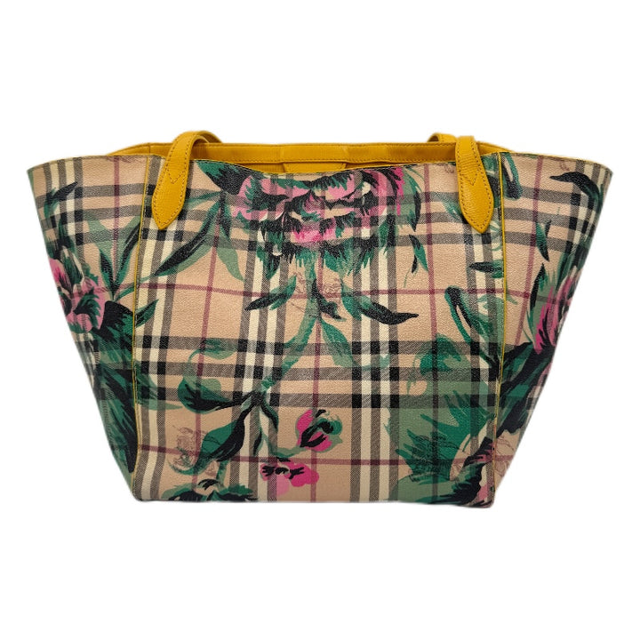 Burberry Haymarket Check Floral Print Small Canterbury Tote Yellow