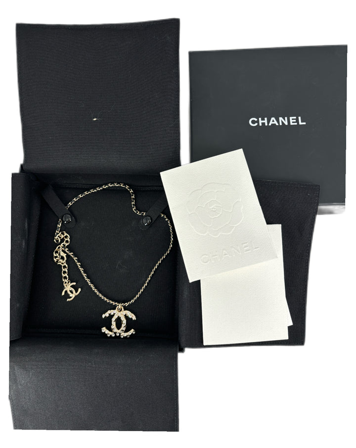 Chanel Double C logo leather Choker Necklace