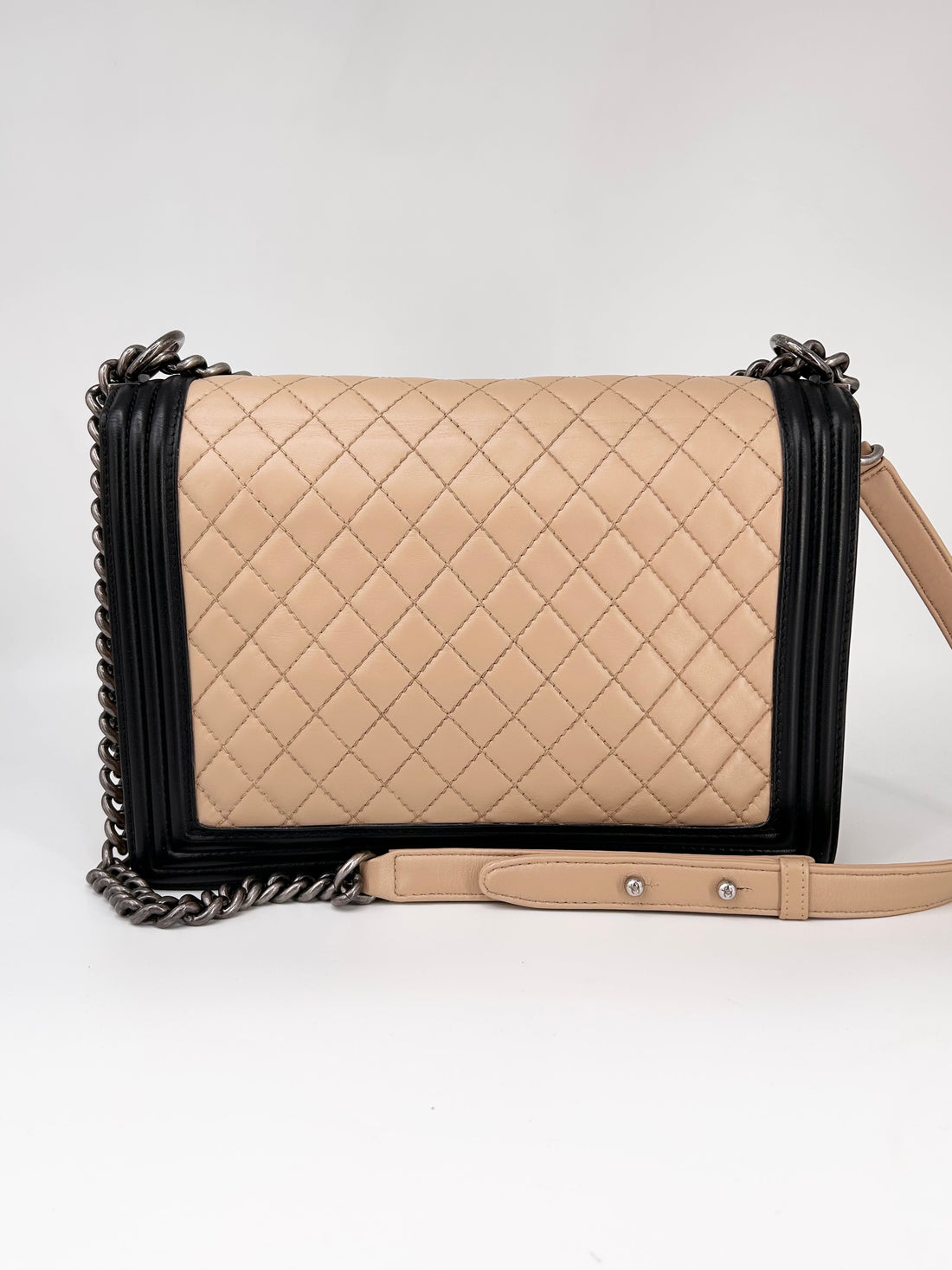 Chanel Lambskin Quilted Large Boy Flap Beige Black