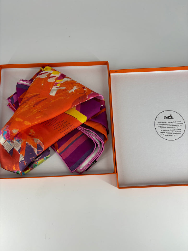 Hermes silk scarf purple/orange