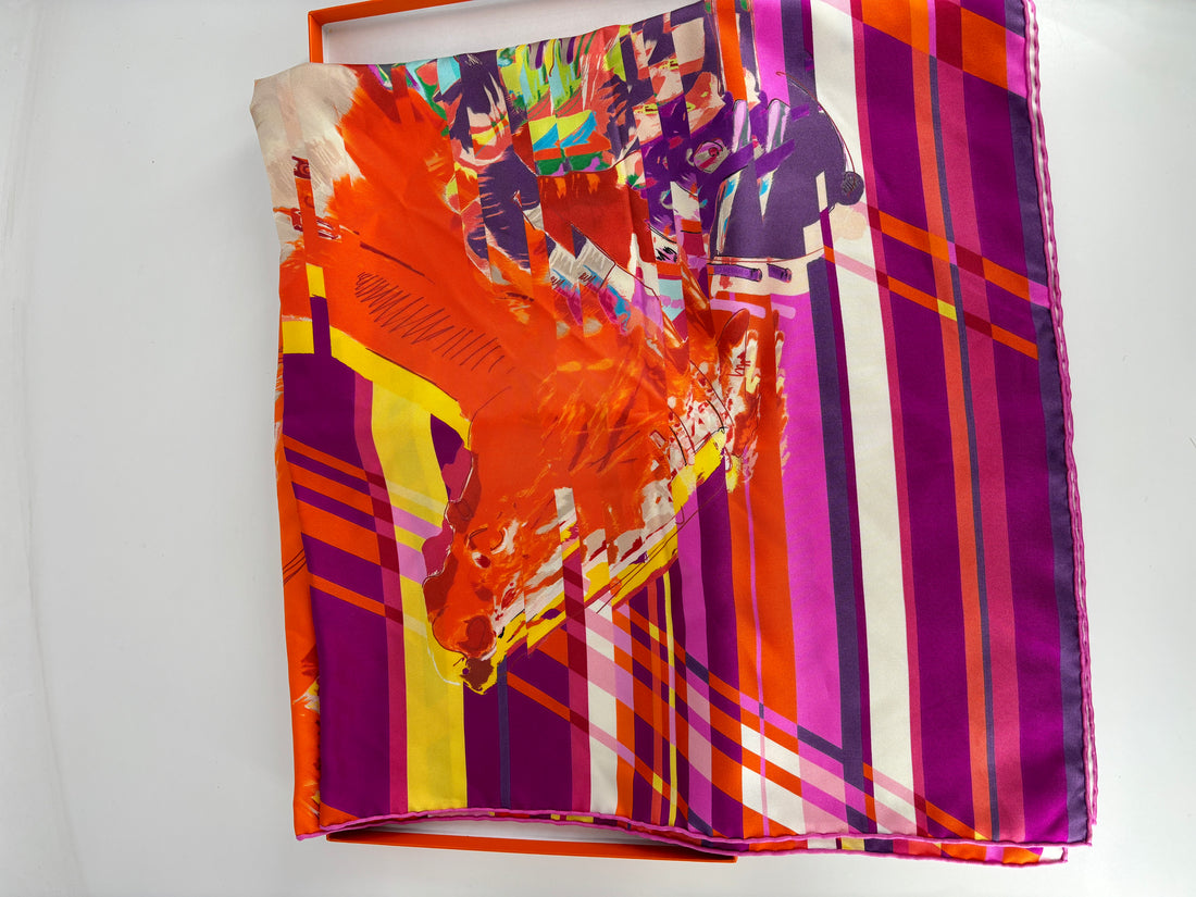 Hermes silk scarf purple/orange
