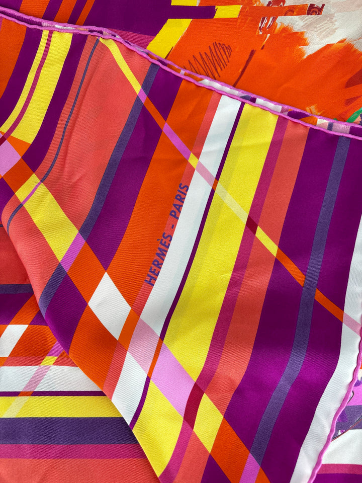 Hermes silk scarf purple/orange