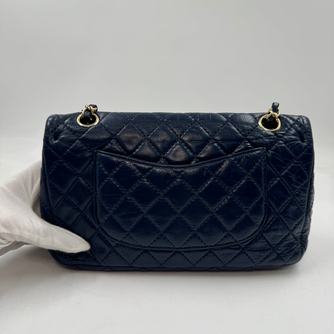 Chanel Crumpled Grained Calfskin Quilted Large Two Tone Flap Bag Blue