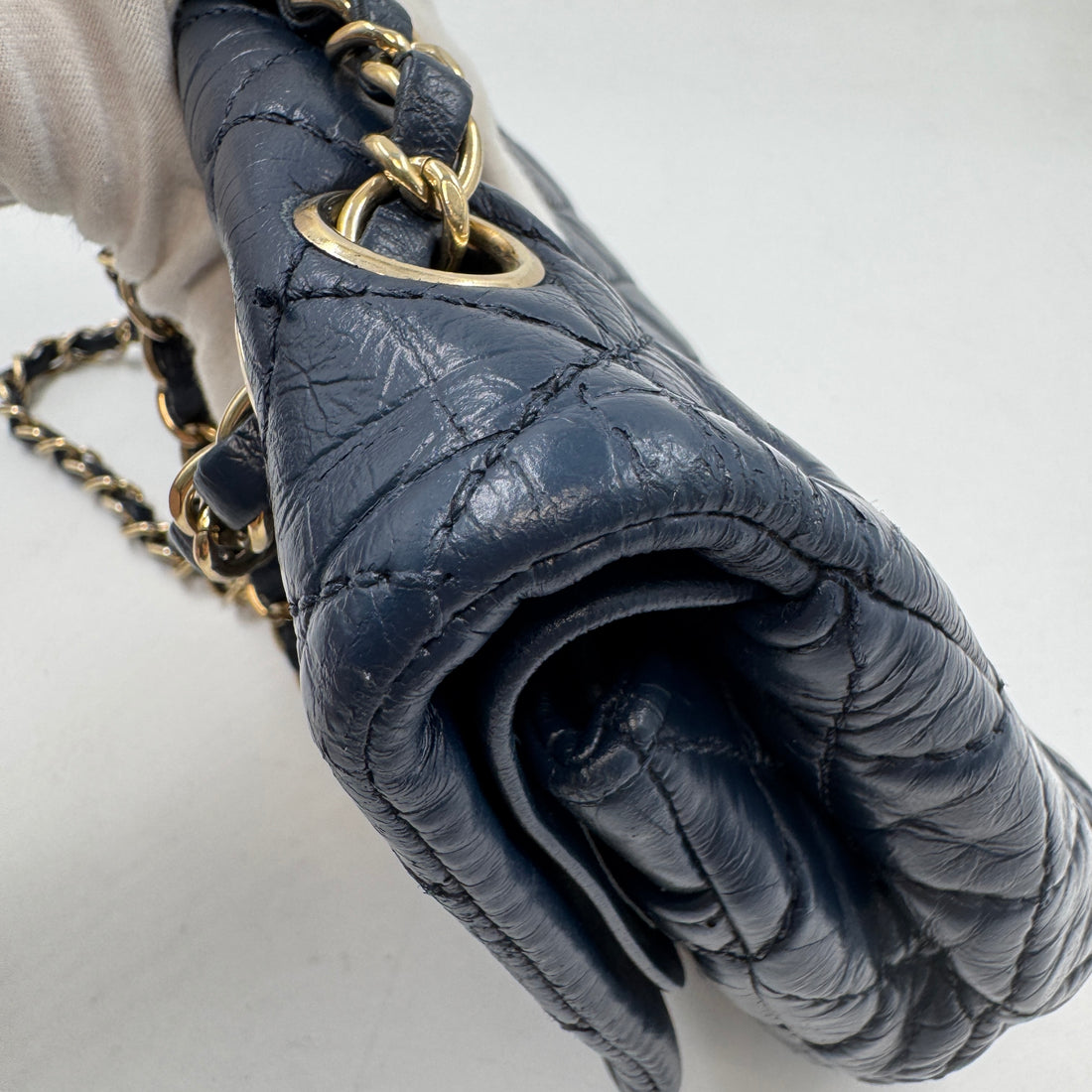 Chanel Crumpled Grained Calfskin Quilted Large Two Tone Flap Bag Blue