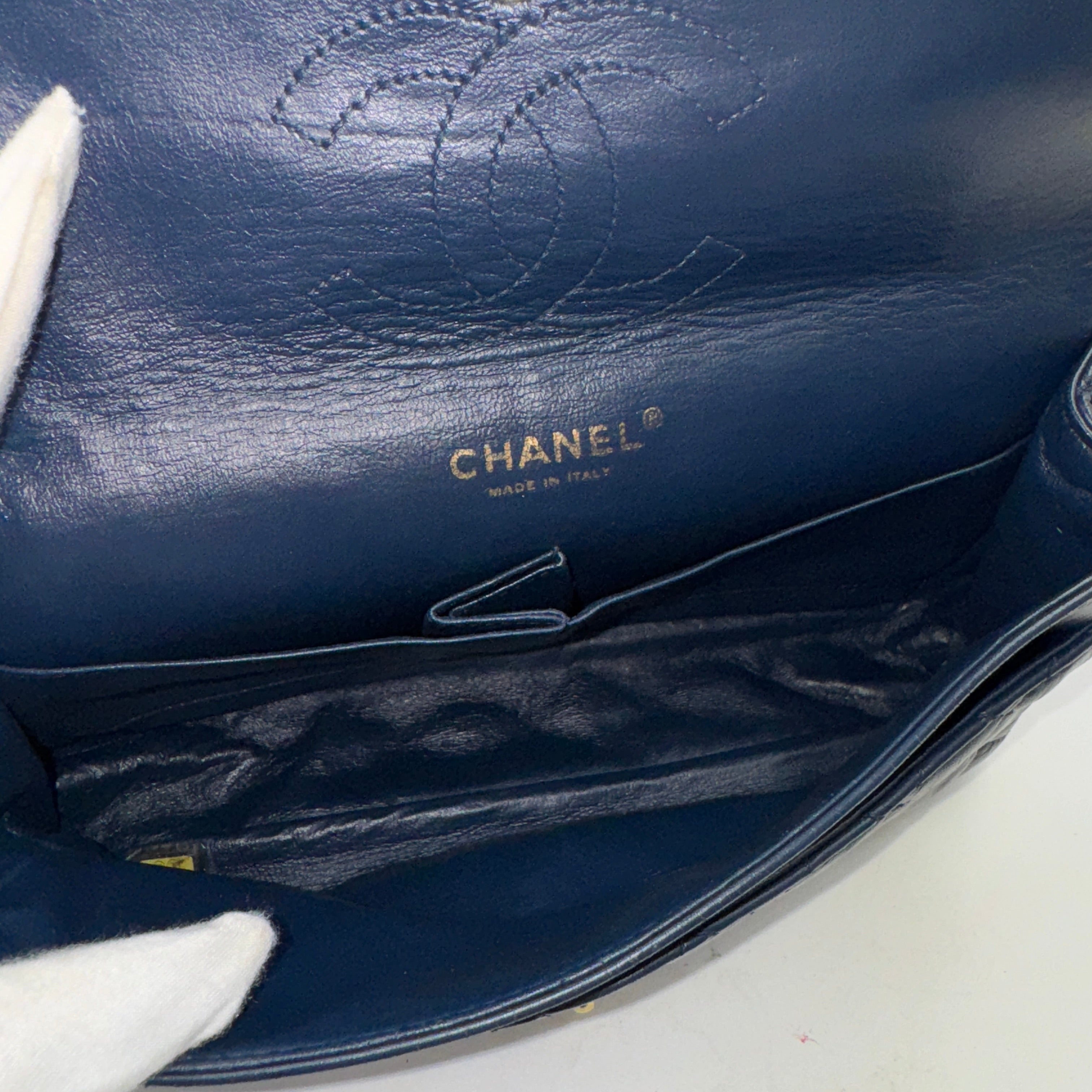 Chanel Crumpled Grained Calfskin Quilted Large Two Tone Flap Bag Blue