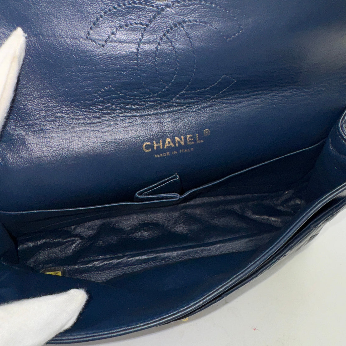 Chanel Crumpled Grained Calfskin Quilted Large Two Tone Flap Bag Blue