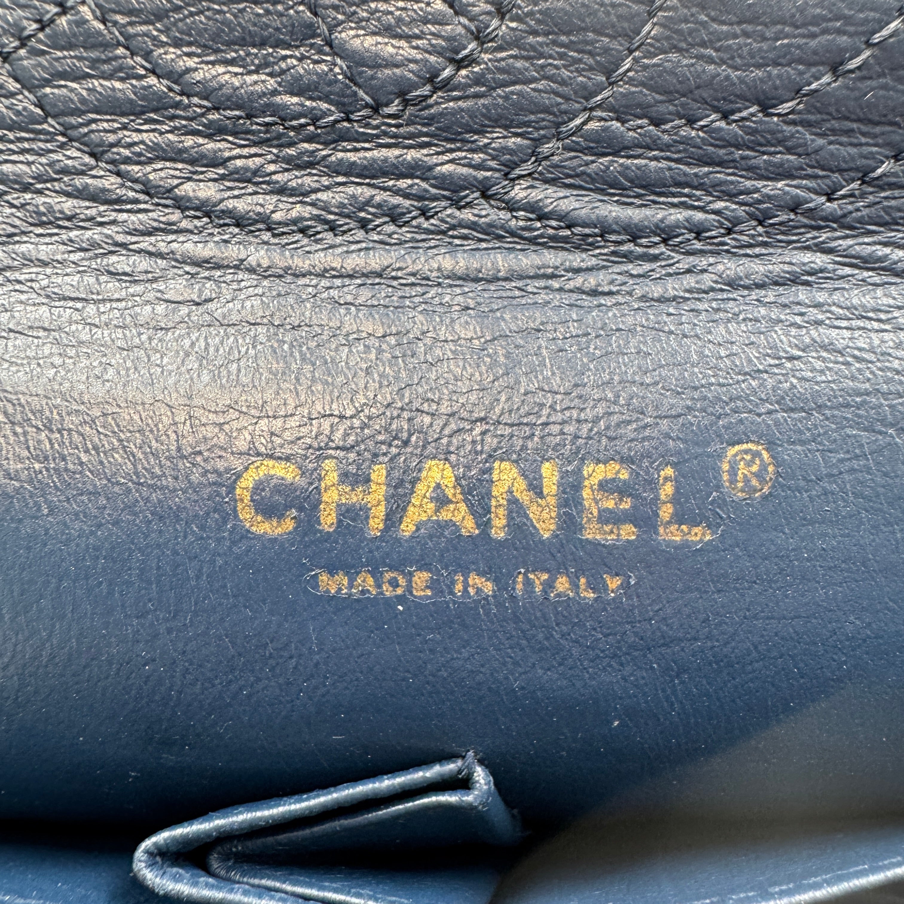 Chanel Crumpled Grained Calfskin Quilted Large Two Tone Flap Bag Blue