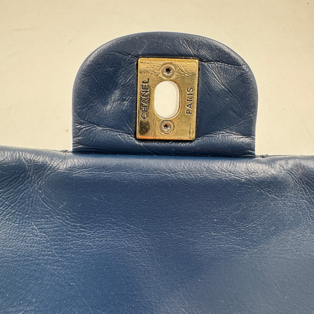 Chanel Crumpled Grained Calfskin Quilted Large Two Tone Flap Bag Blue