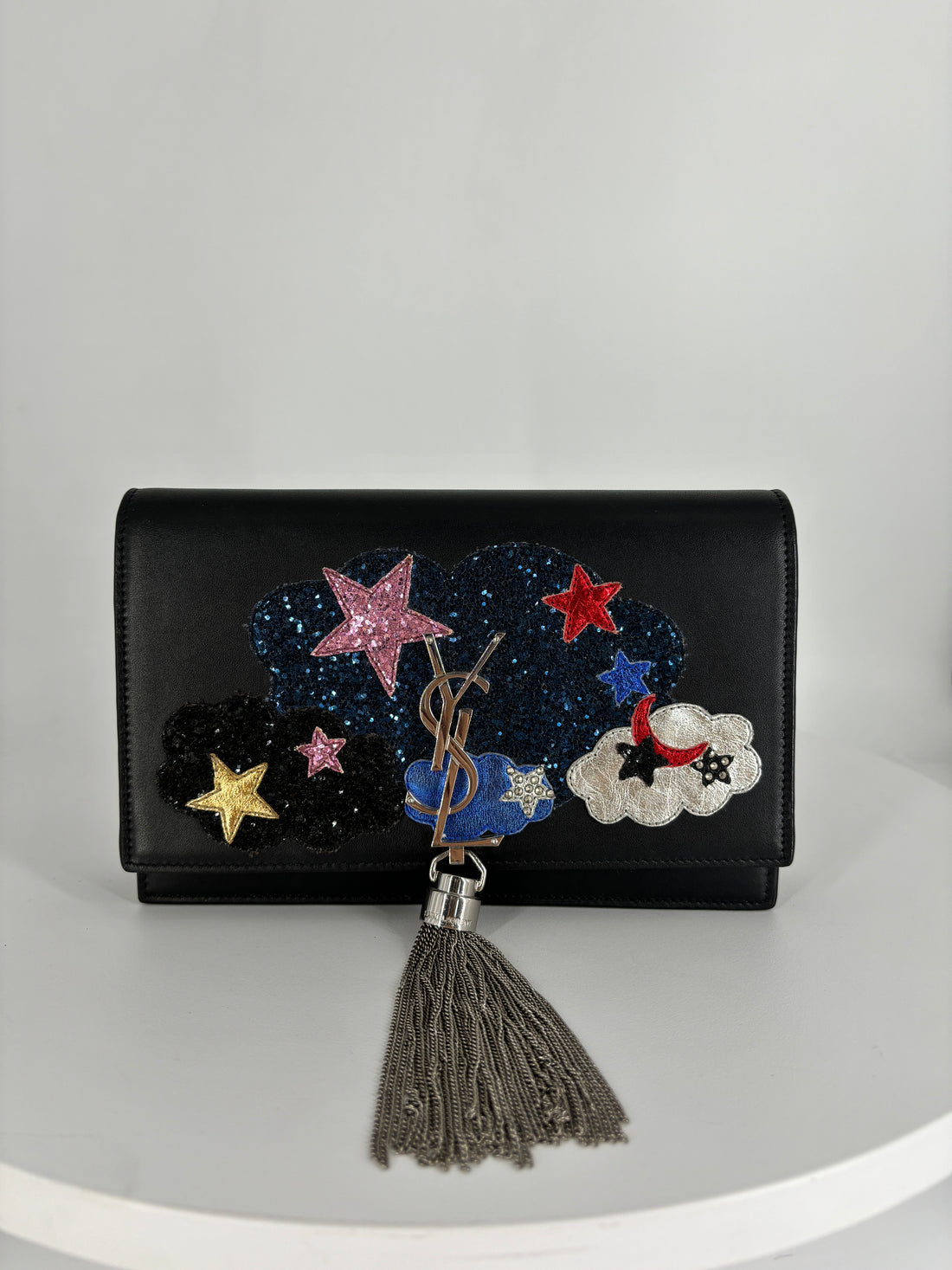 Saint Laurent Kate Small Metallic Glitter Cloud Star with Tassel