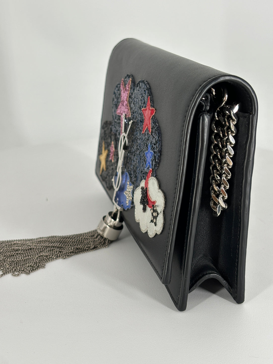 Saint Laurent Kate Small Metallic Glitter Cloud Star with Tassel