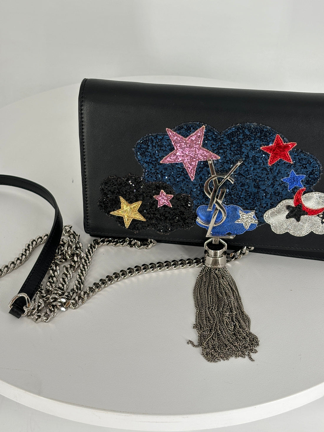 Saint Laurent Kate Small Metallic Glitter Cloud Star with Tassel