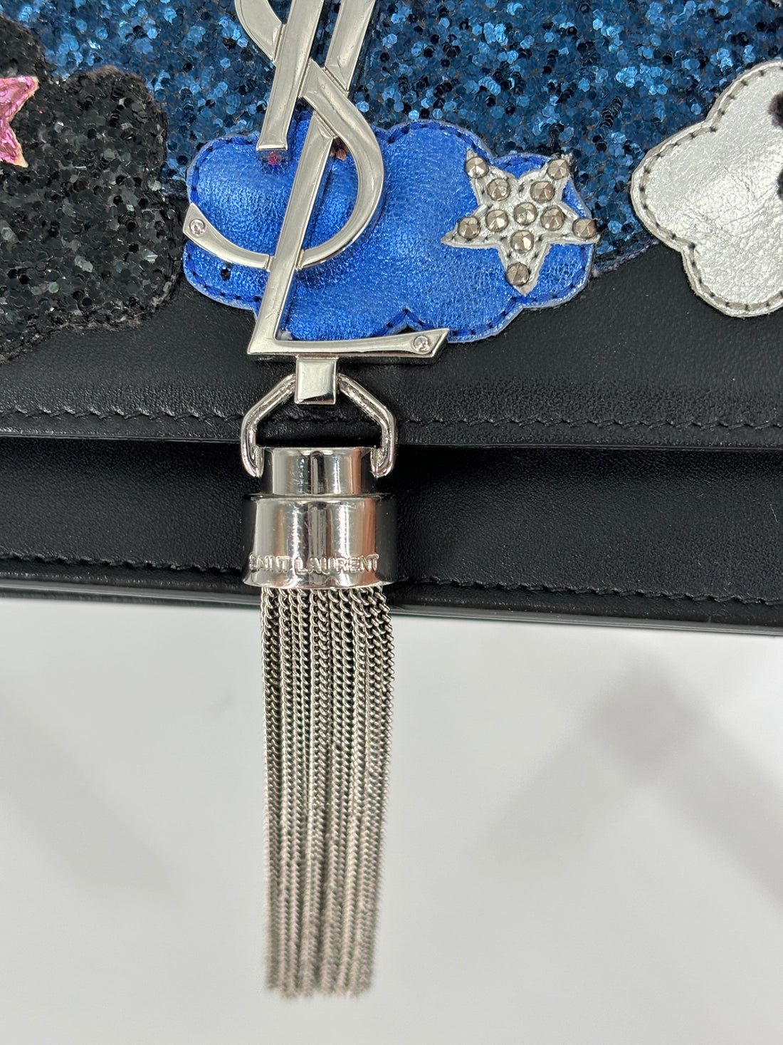 Saint Laurent Kate Small Metallic Glitter Cloud Star with Tassel