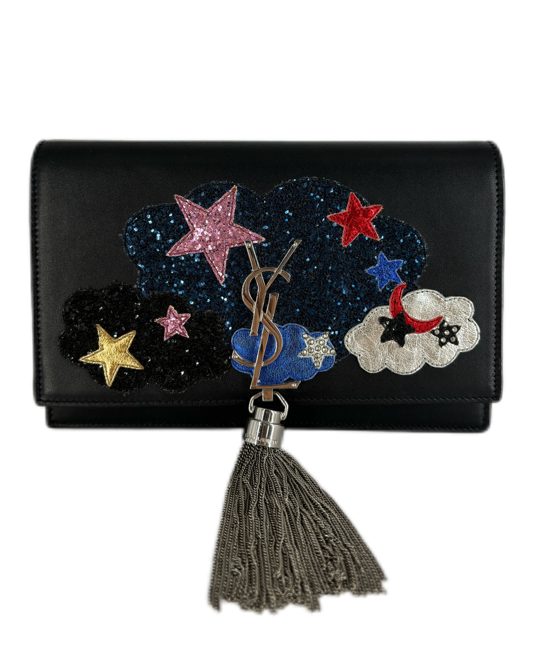 Saint Laurent Kate Small Metallic Glitter Cloud Star with Tassel