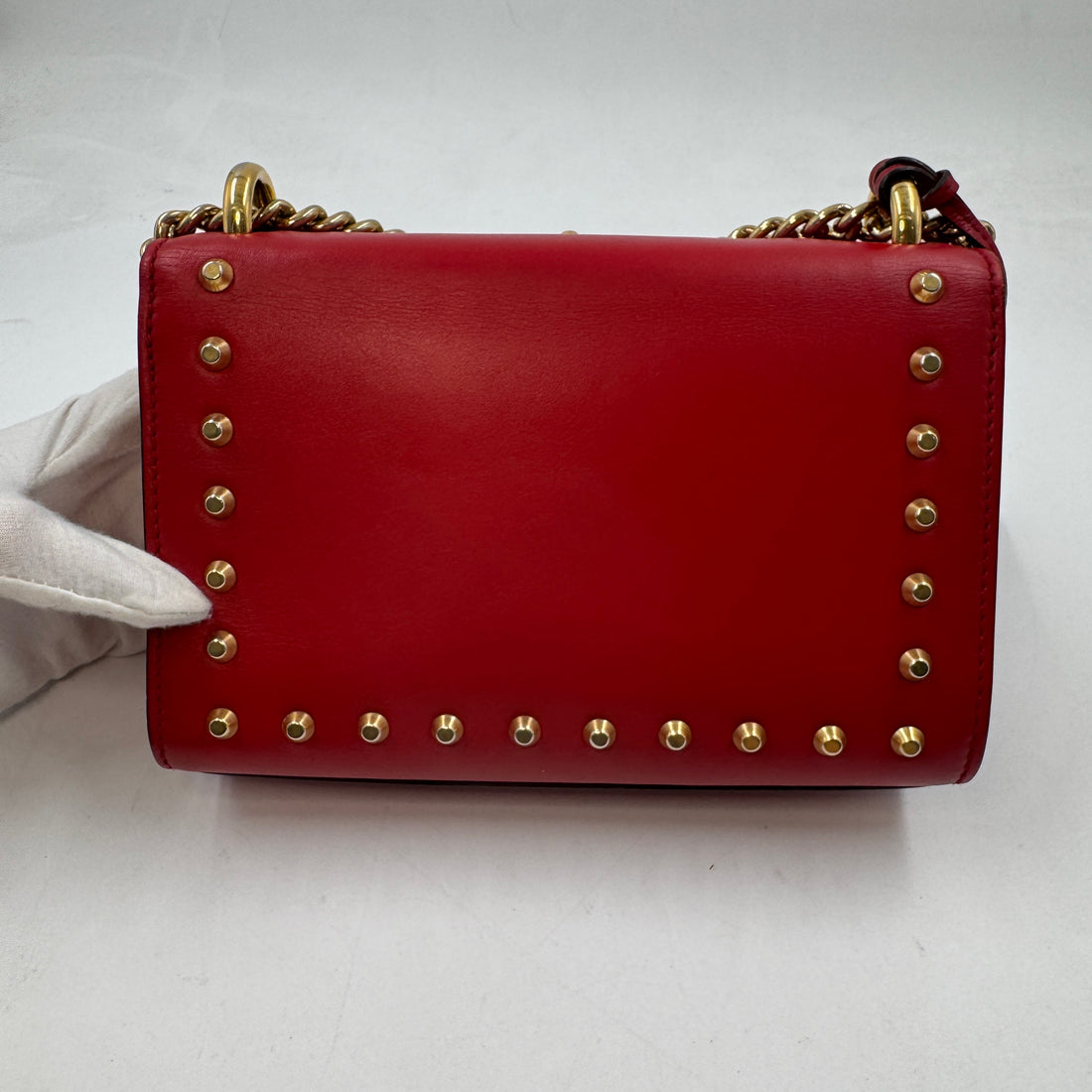 Gucci Red Pearl Padlock Shoulder Bag Studded Leather